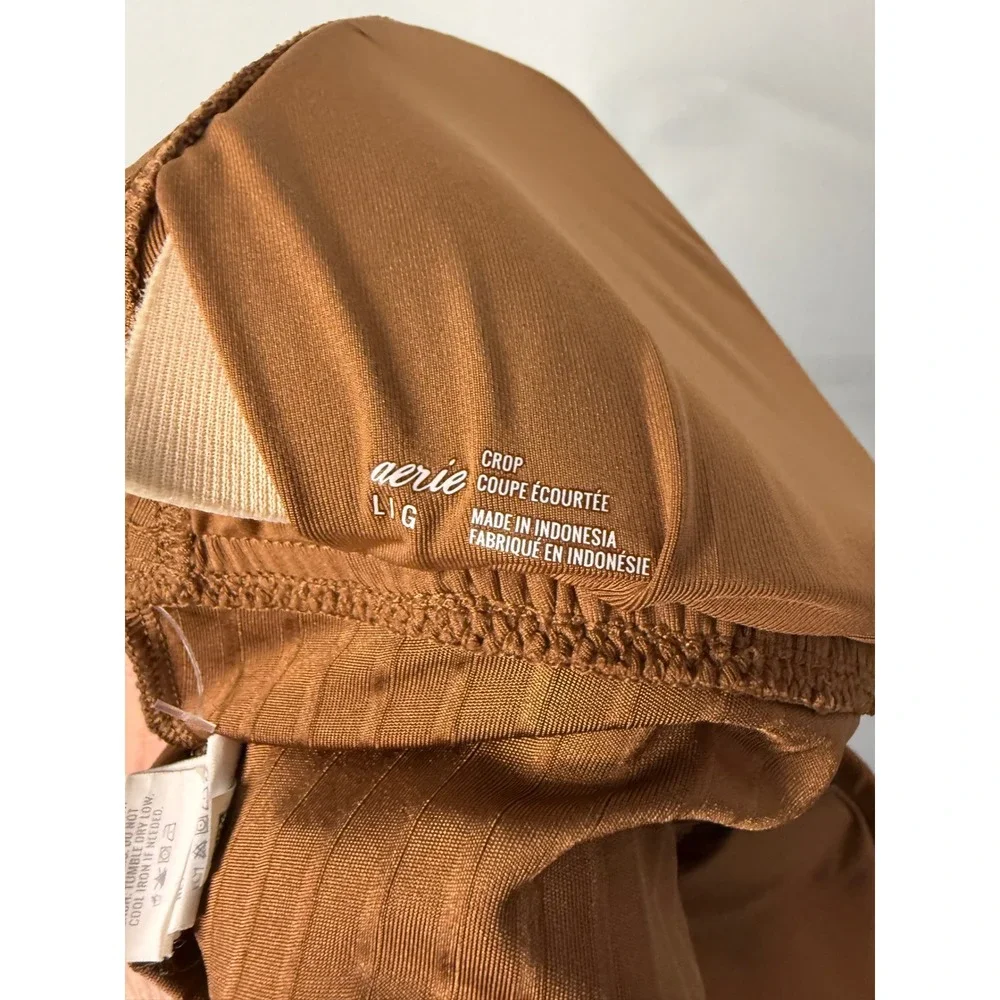 Aerie Ribbed Front Tie Crop Top Large‎ Brown Bronze Keyhole Adjustable Straps